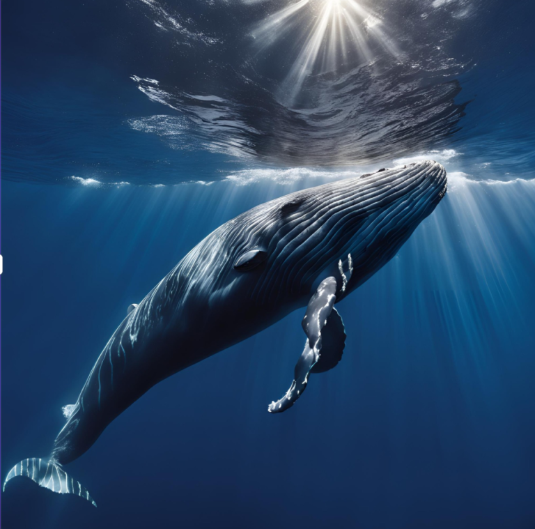 une baleine sous l'océan bleu nage vers le 